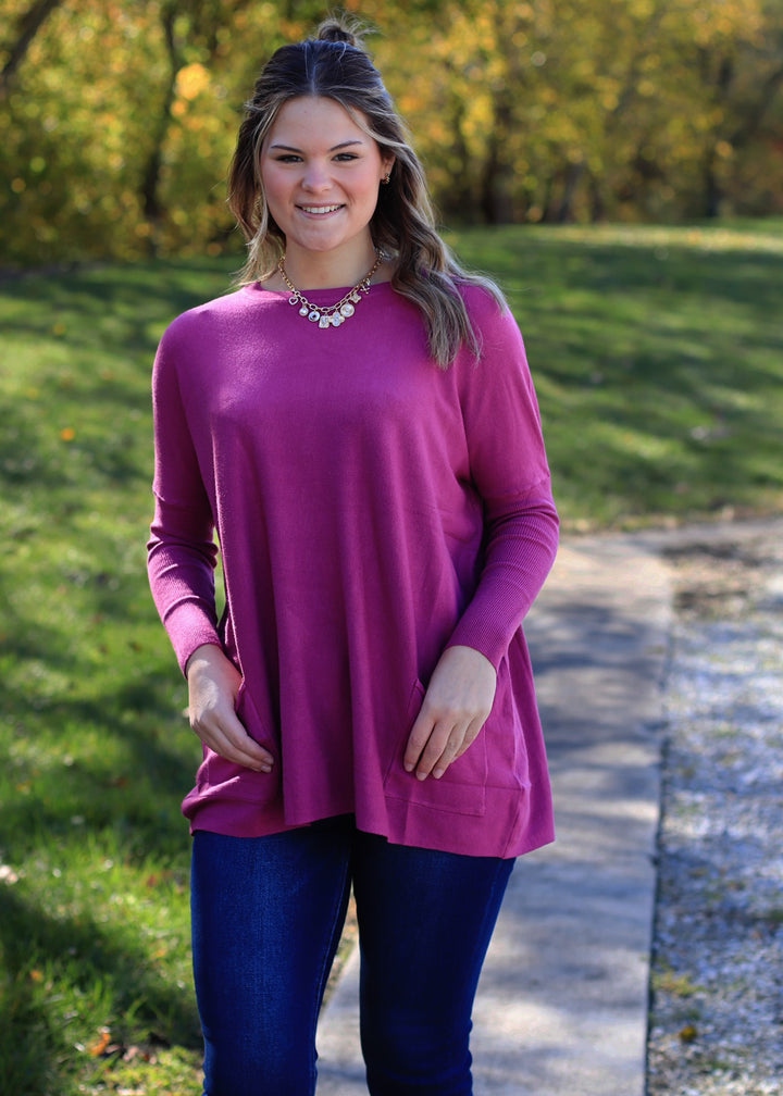 CLEARANCE FINAL SALE  Oversize Pocket Top in Berry
