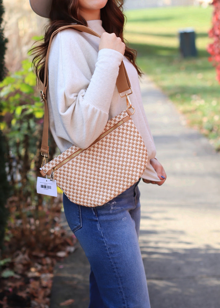 RESTOCK Westlyn Woven Bum Bag in Checkered Brown