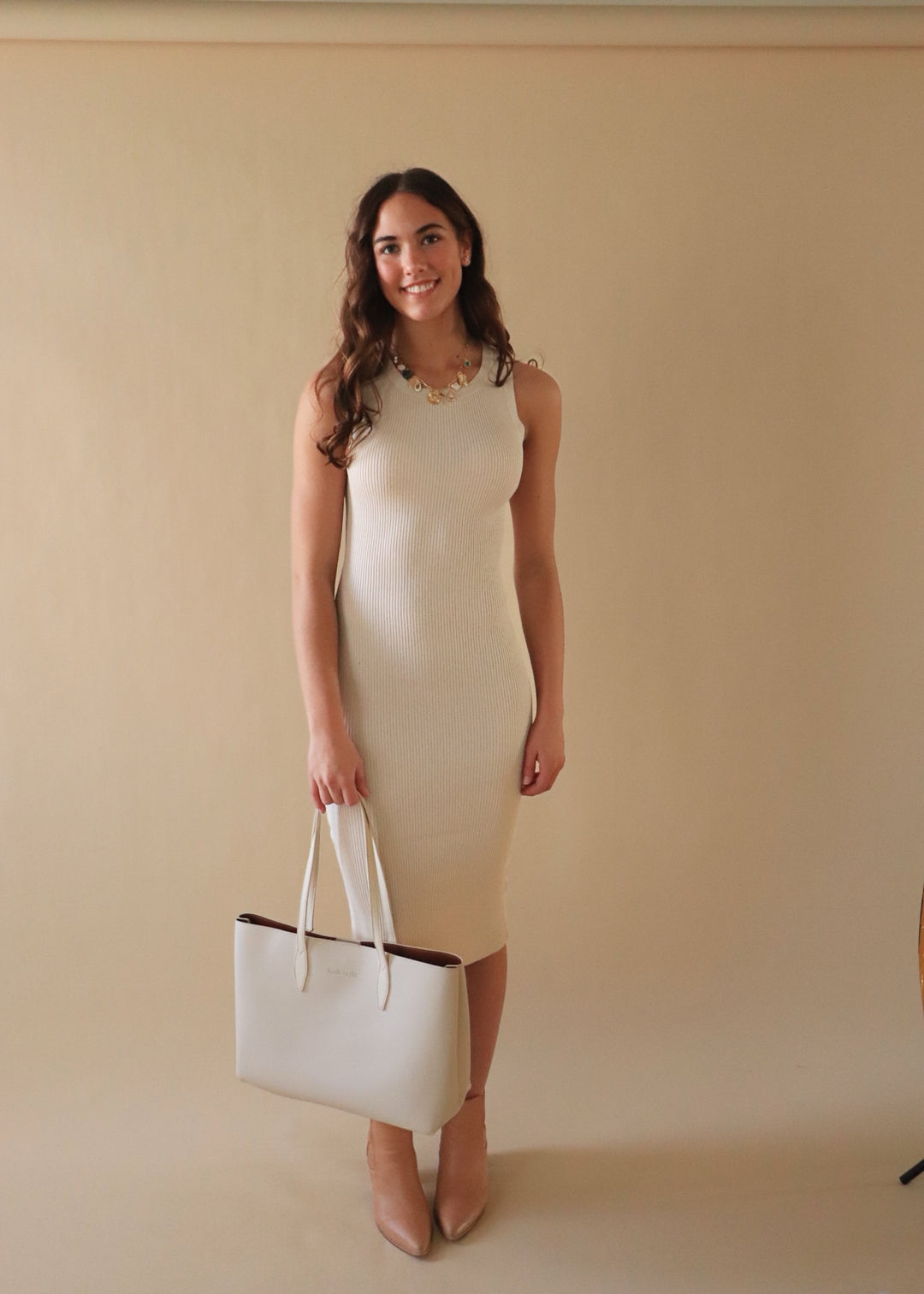 Cove Ribbed Knit Dress in Natural