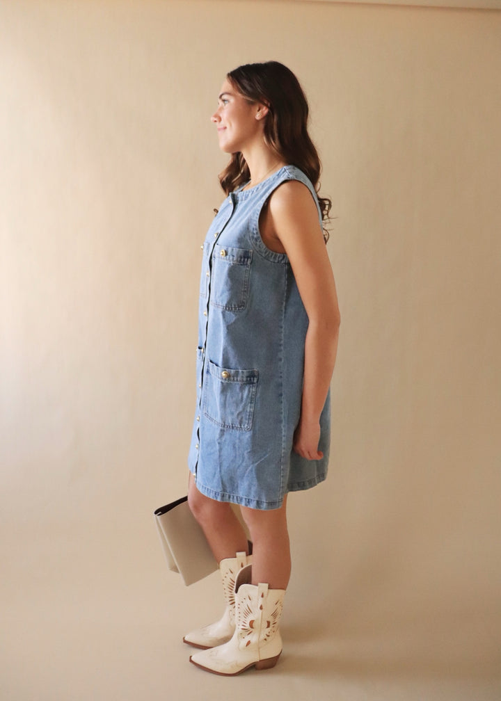 Indigo Charm Denim Sleeveless Dress