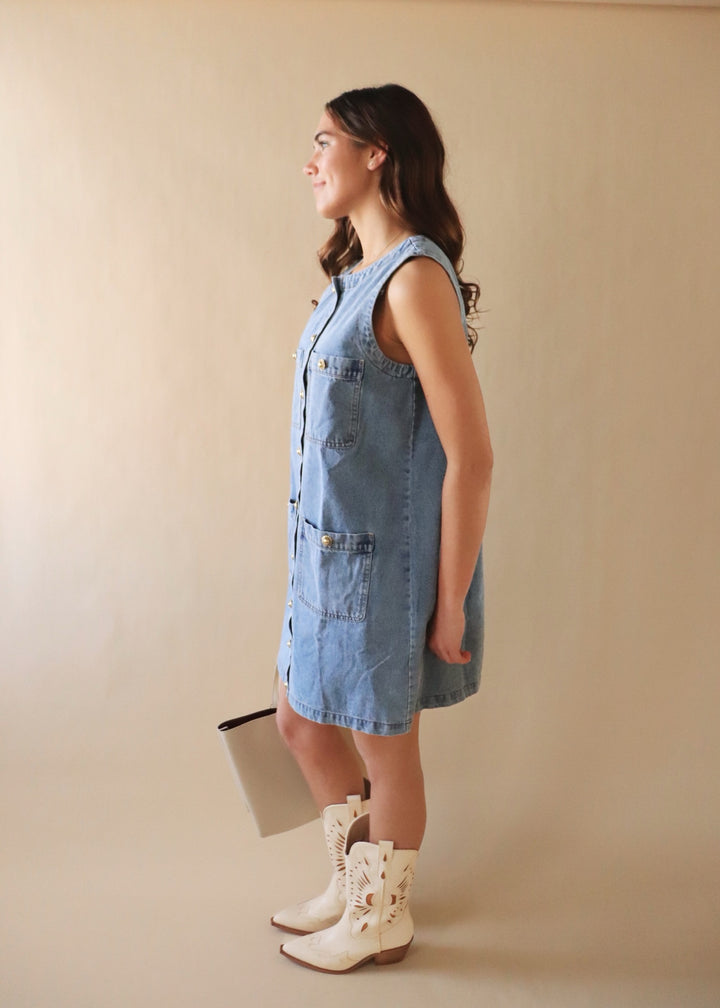Indigo Charm Denim Sleeveless Dress