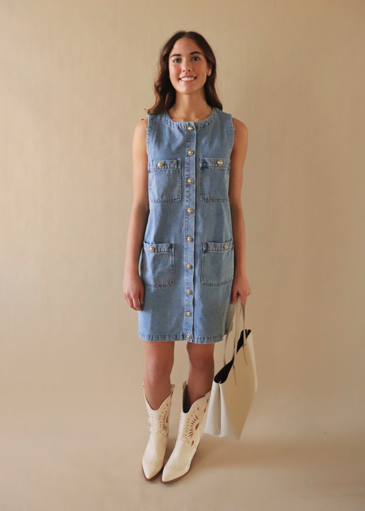 Indigo Charm Denim Sleeveless Dress