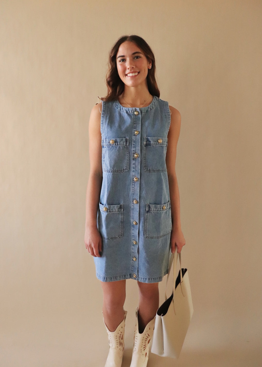 Indigo Charm Denim Sleeveless Dress