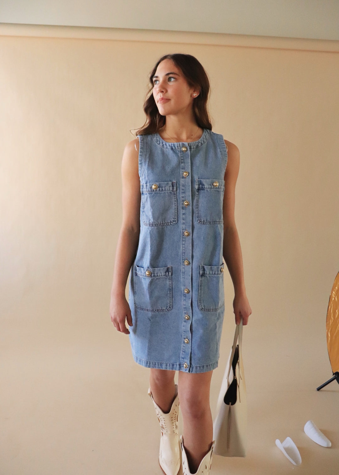 Indigo Charm Denim Sleeveless Dress