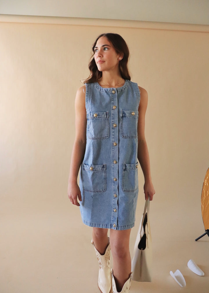 Indigo Charm Denim Sleeveless Dress