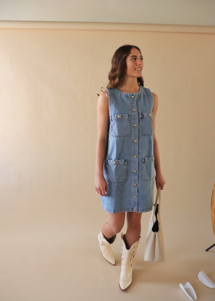 Indigo Charm Denim Sleeveless Dress