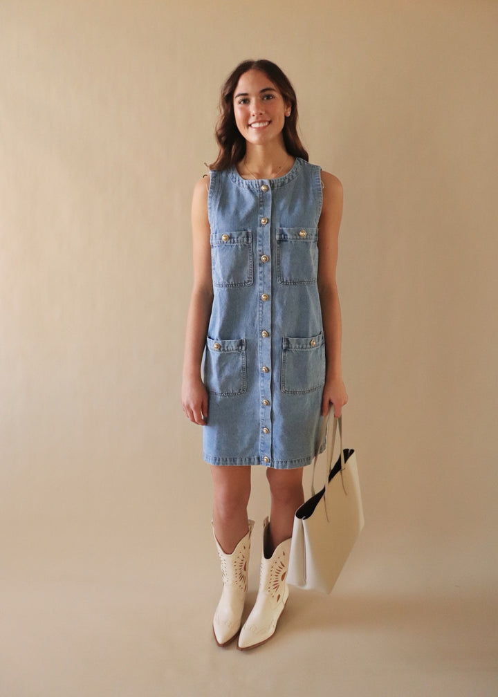 Indigo Charm Denim Sleeveless Dress