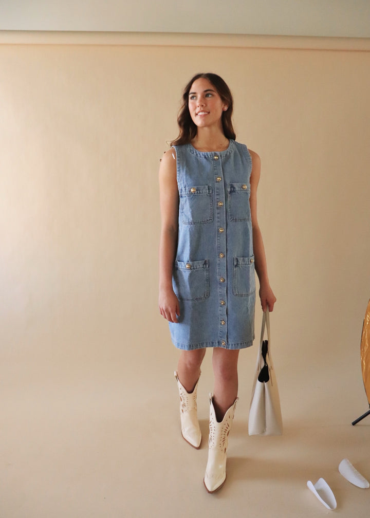 Indigo Charm Denim Sleeveless Dress