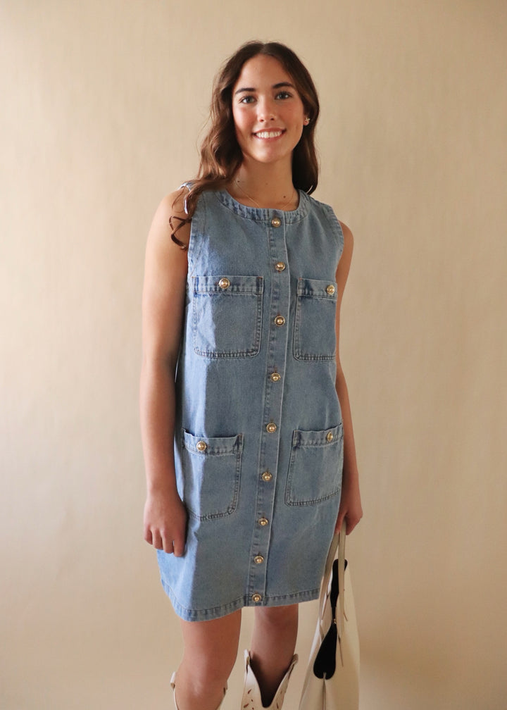 Indigo Charm Denim Sleeveless Dress
