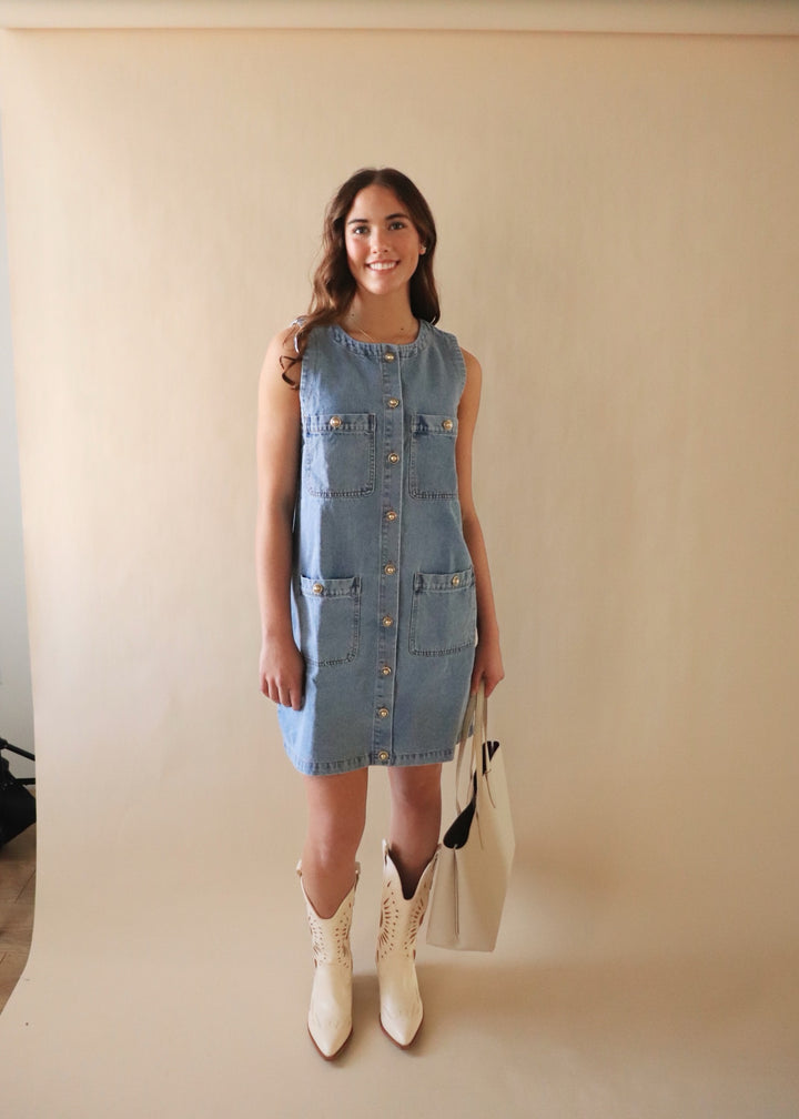 Indigo Charm Denim Sleeveless Dress