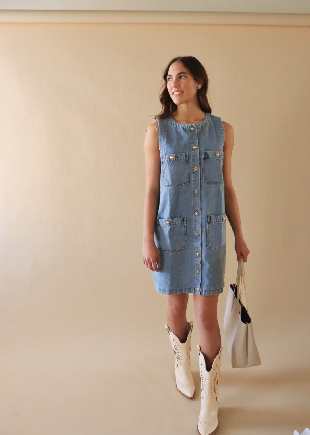 Indigo Charm Denim Sleeveless Dress