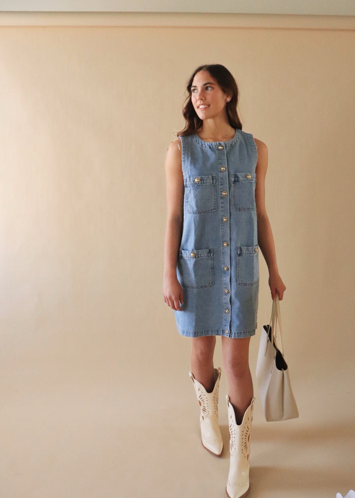 Indigo Charm Denim Sleeveless Dress
