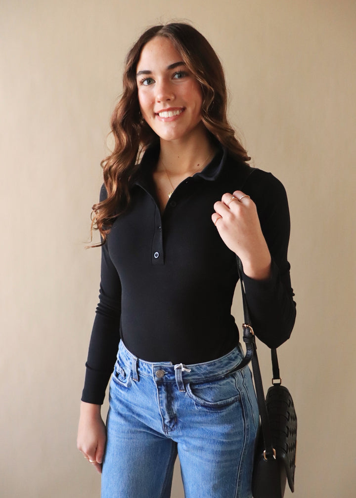 Reese Solid Collared Bodysuit