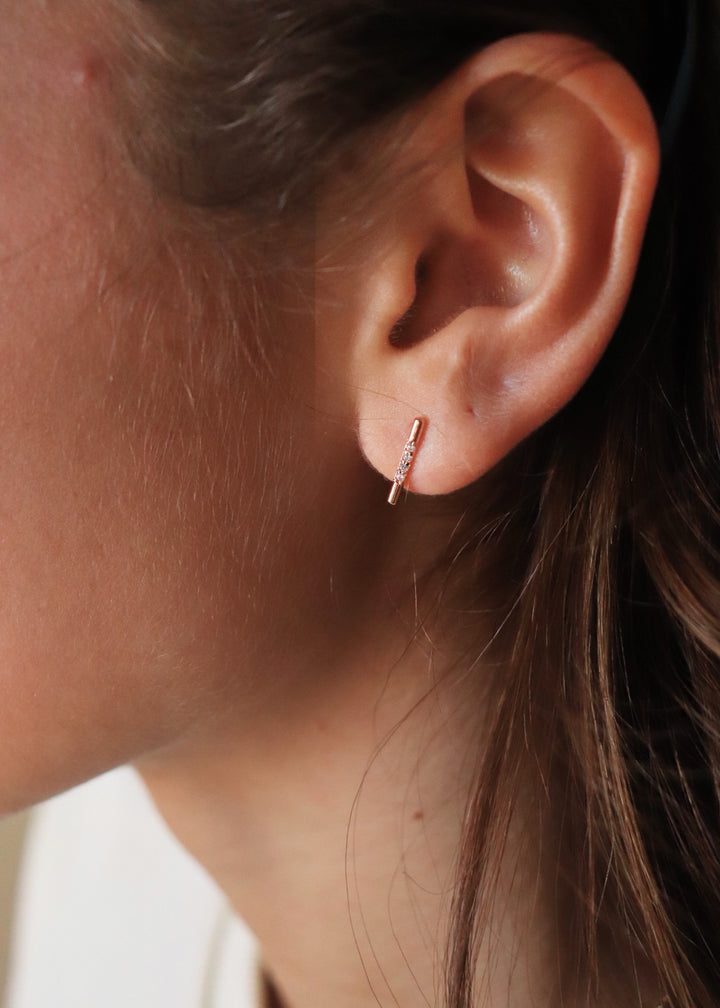 Gold Dipped Studded Bar Stud Earrings