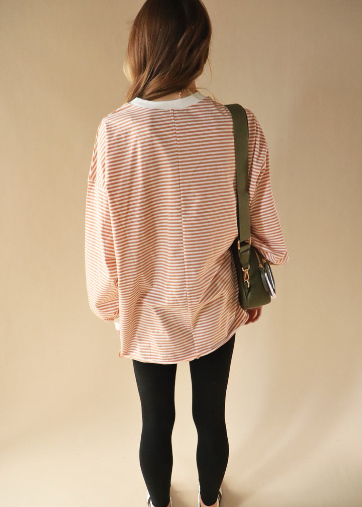 Blake Oversized Striped Pullover Top in Latte