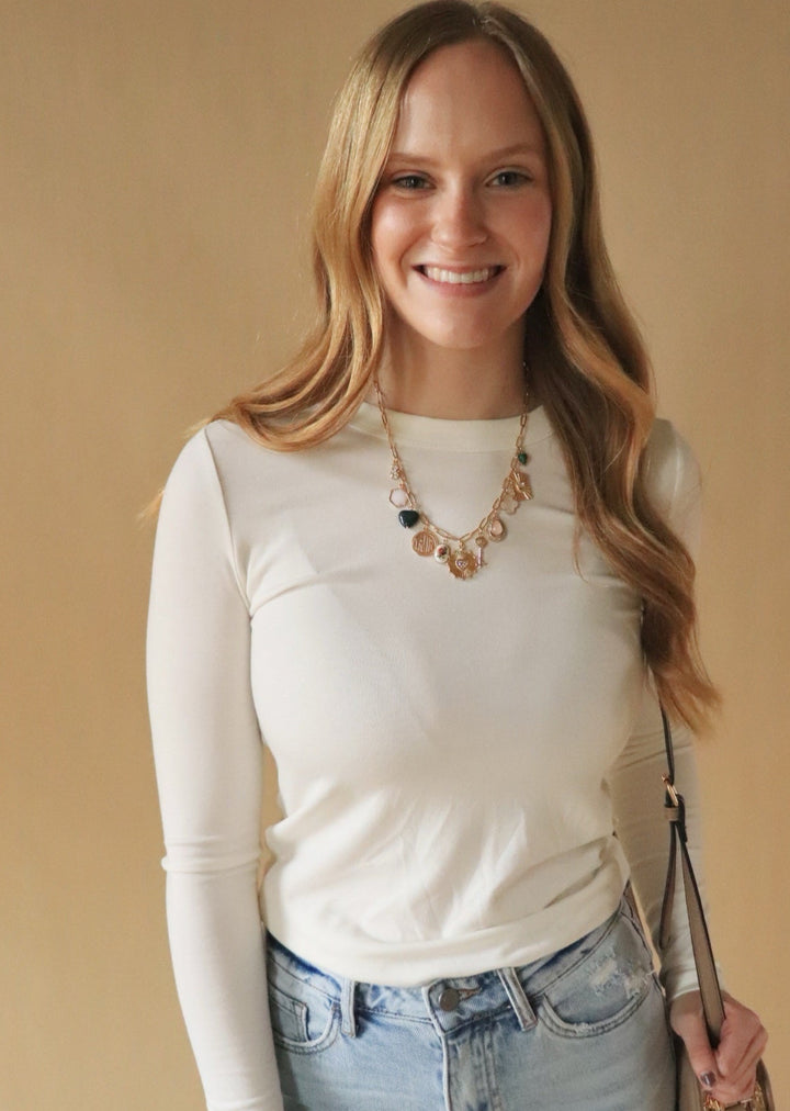 Round Neck Long Sleeve Top in Ivory