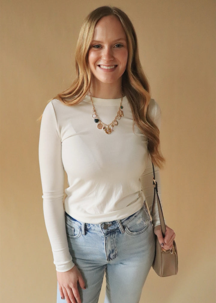 Round Neck Long Sleeve Top in Ivory