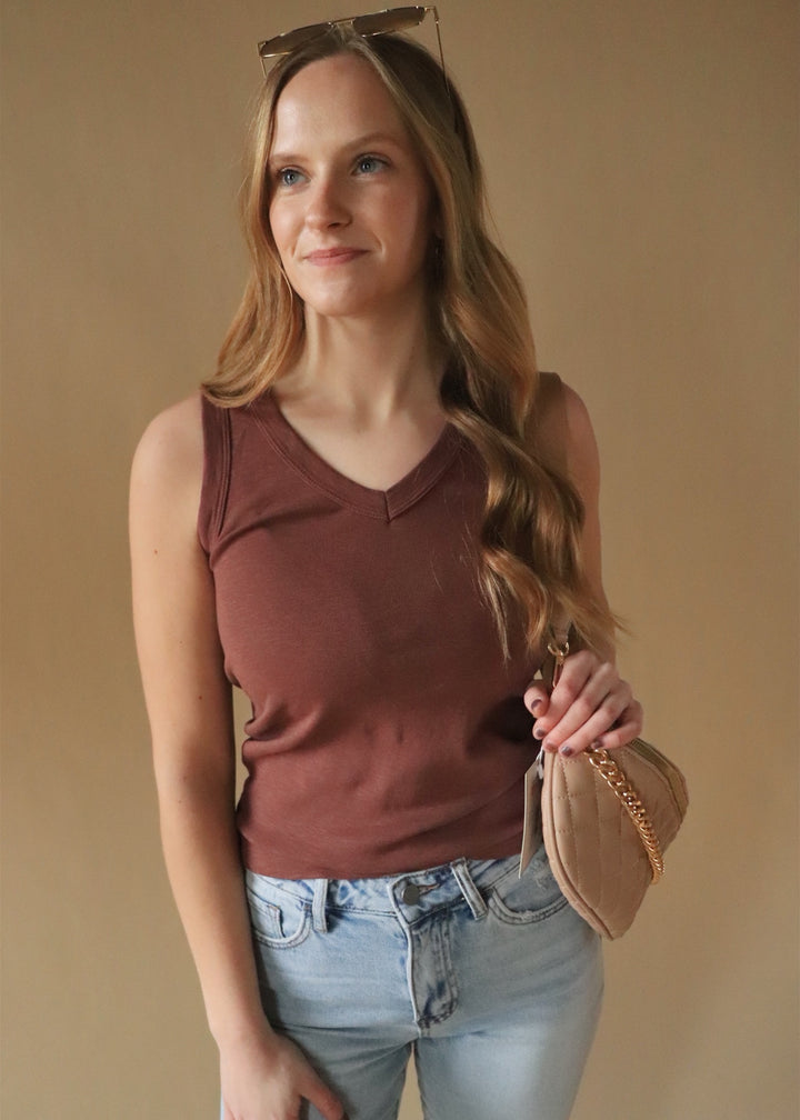 August Racerback Slub Cotton Tank in Sepia