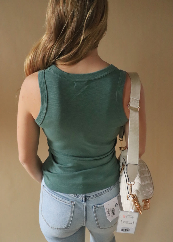 August Racerback Slub Cotton Tank in Green Ivy