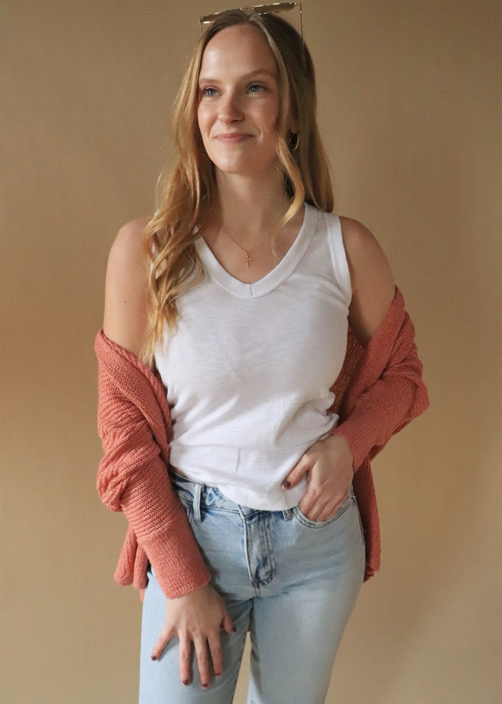 August Racerback Slub Cotton Tank in White