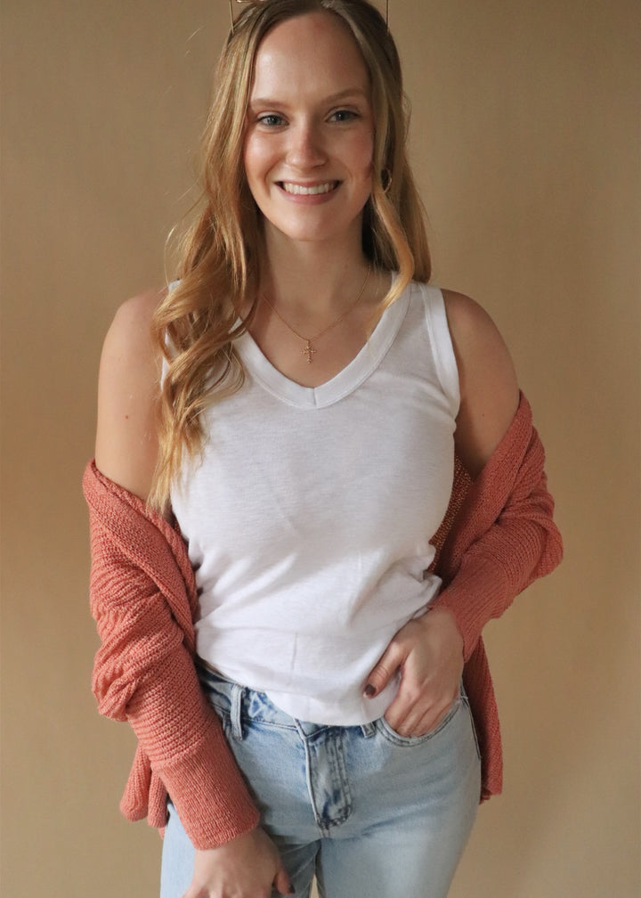 August Racerback Slub Cotton Tank in White