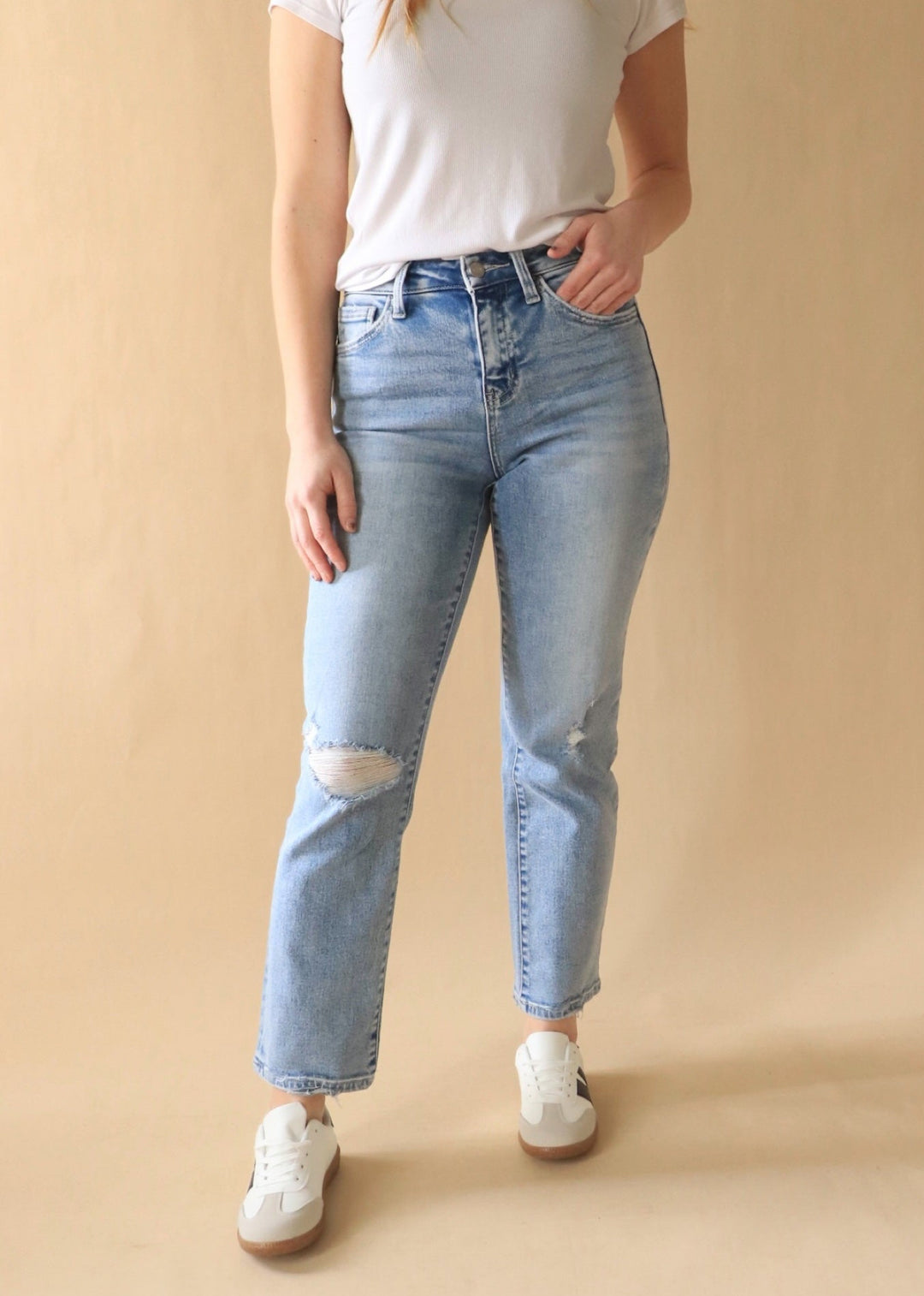 Victoria High Rise Ankle Straight Leg Denim