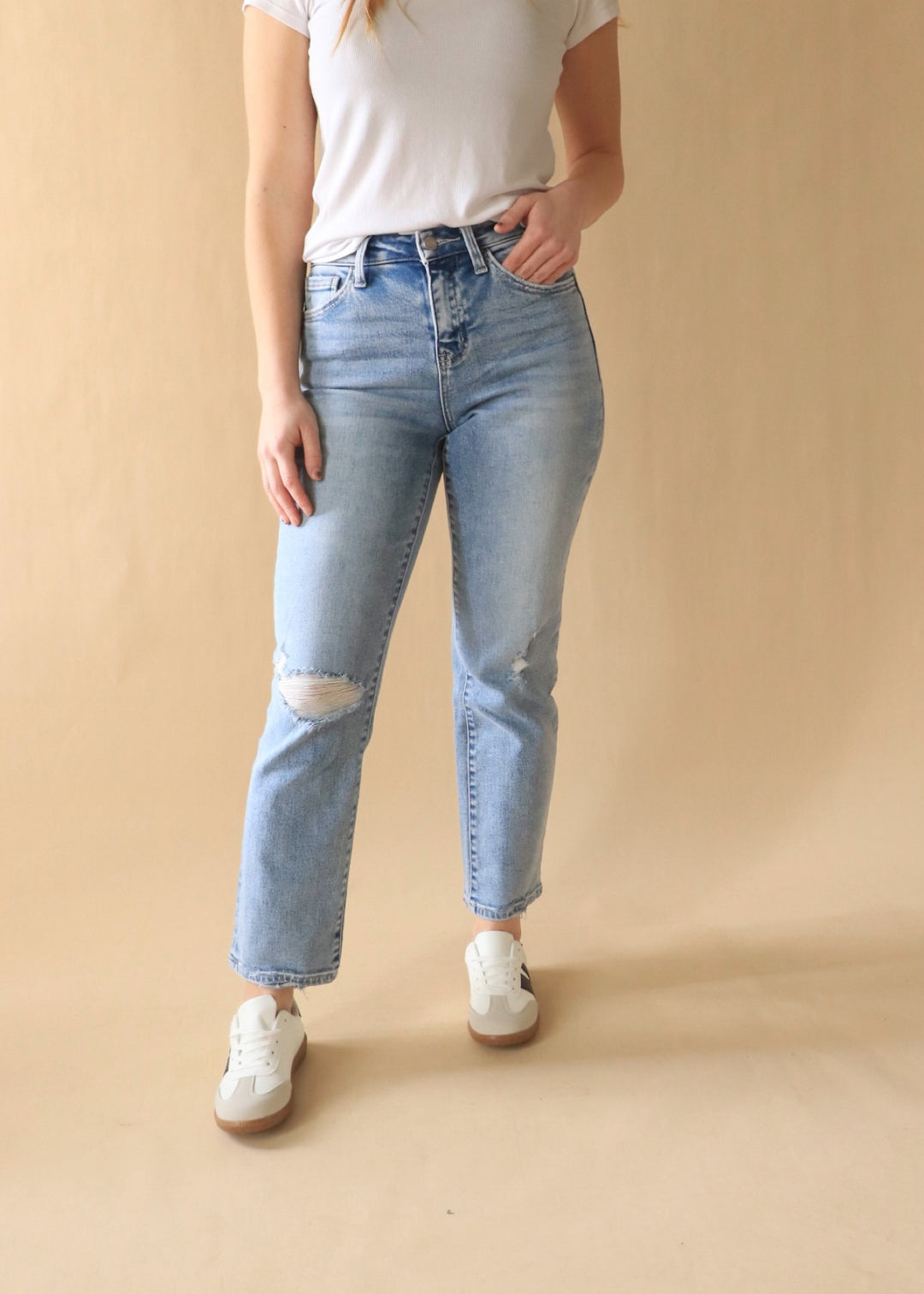 Victoria High Rise Ankle Straight Leg Denim