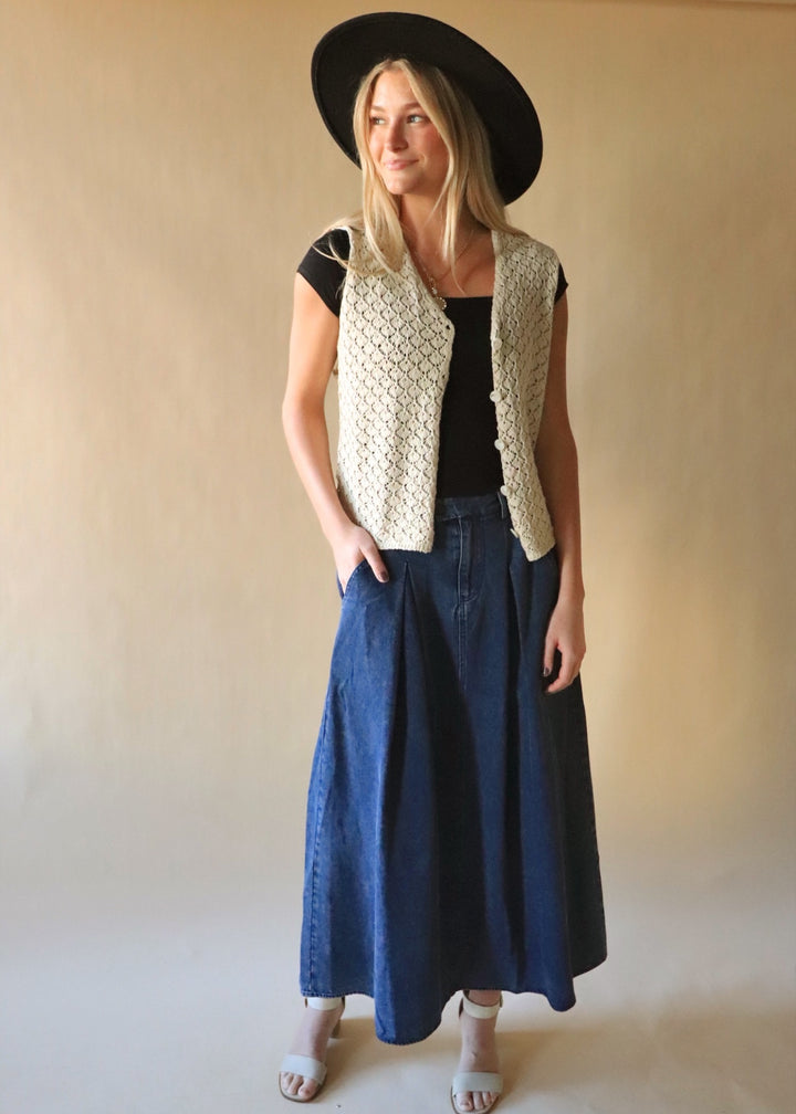 Leigha Denim Midi Full Skirt