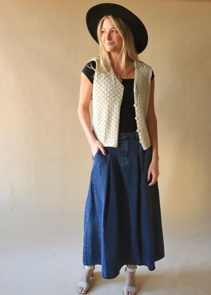 Leigha Denim Midi Full Skirt