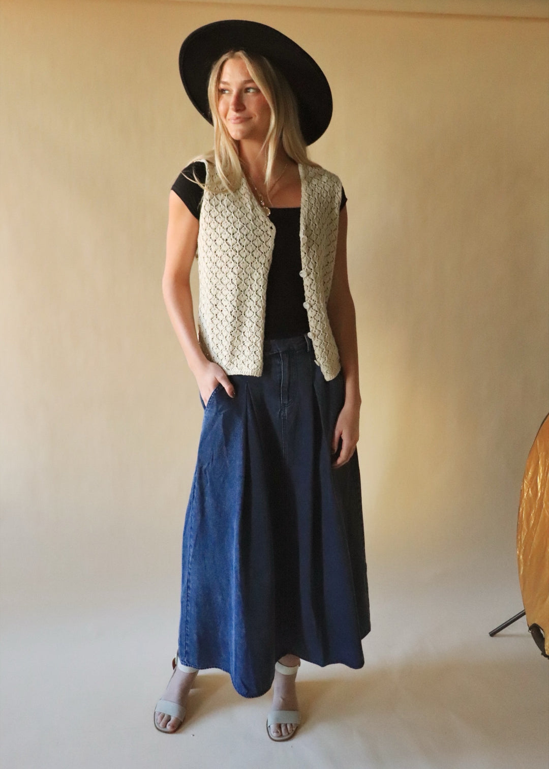 Leigha Denim Midi Full Skirt