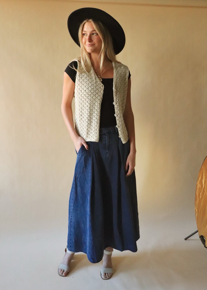 Leigha Denim Midi Full Skirt