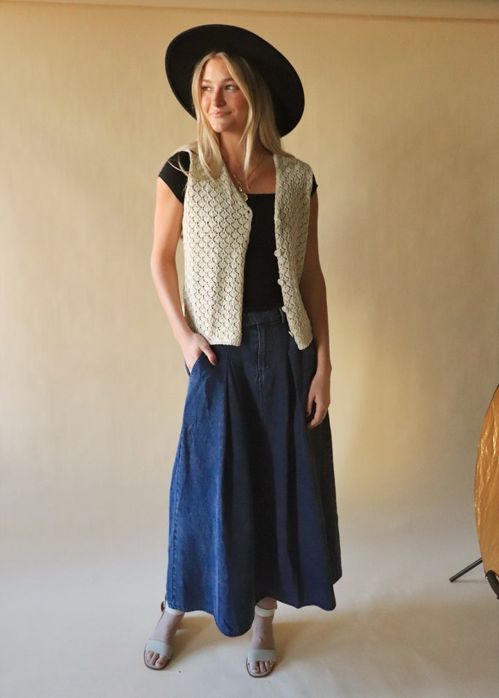Leigha Denim Midi Full Skirt