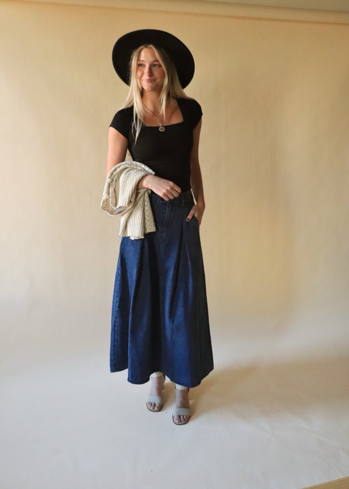 Leigha Denim Midi Full Skirt