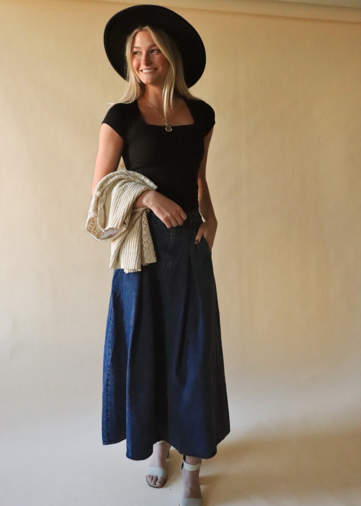 Leigha Denim Midi Full Skirt