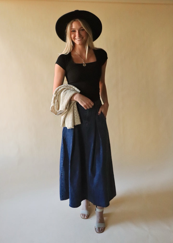 Leigha Denim Midi Full Skirt