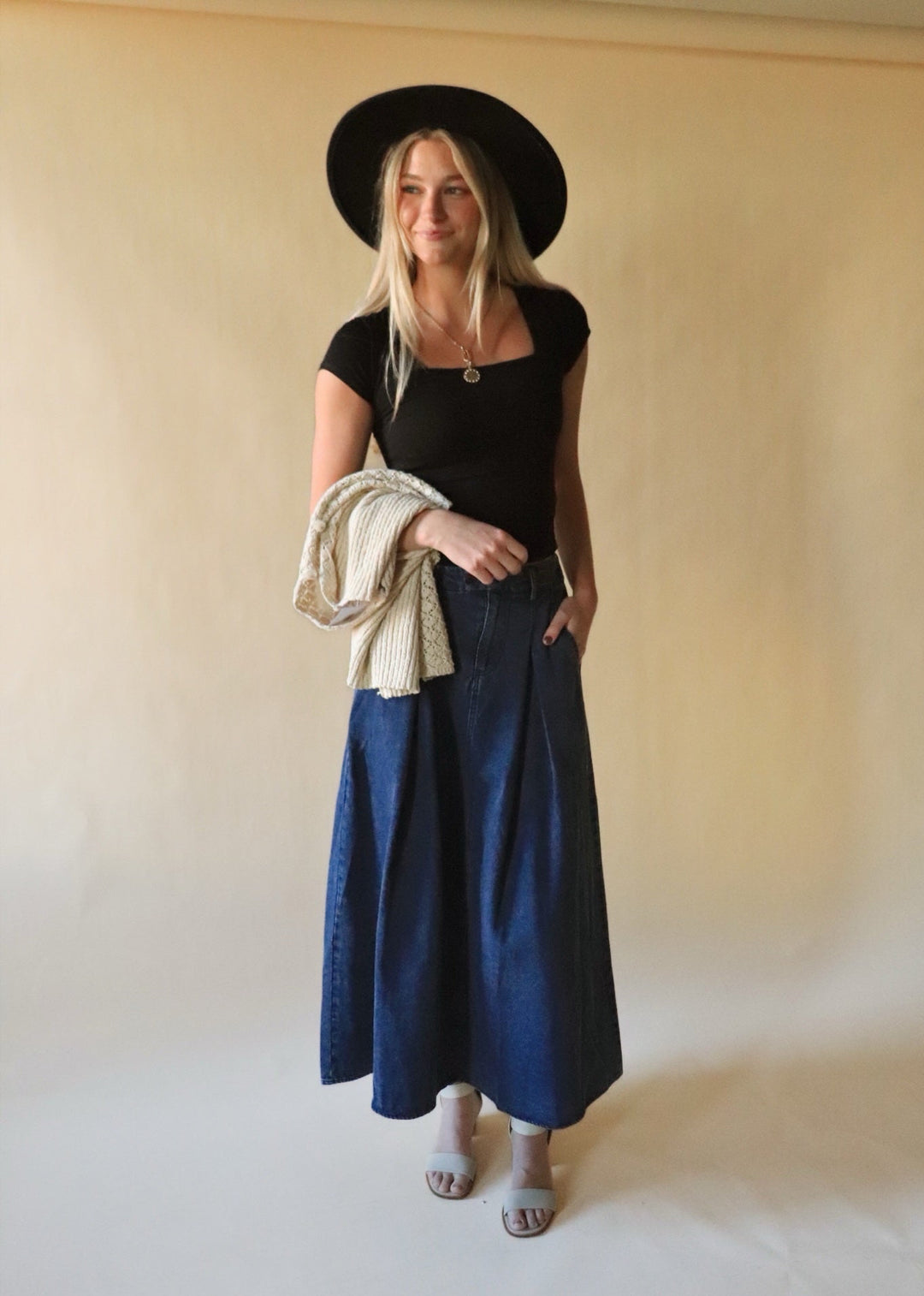 Leigha Denim Midi Full Skirt