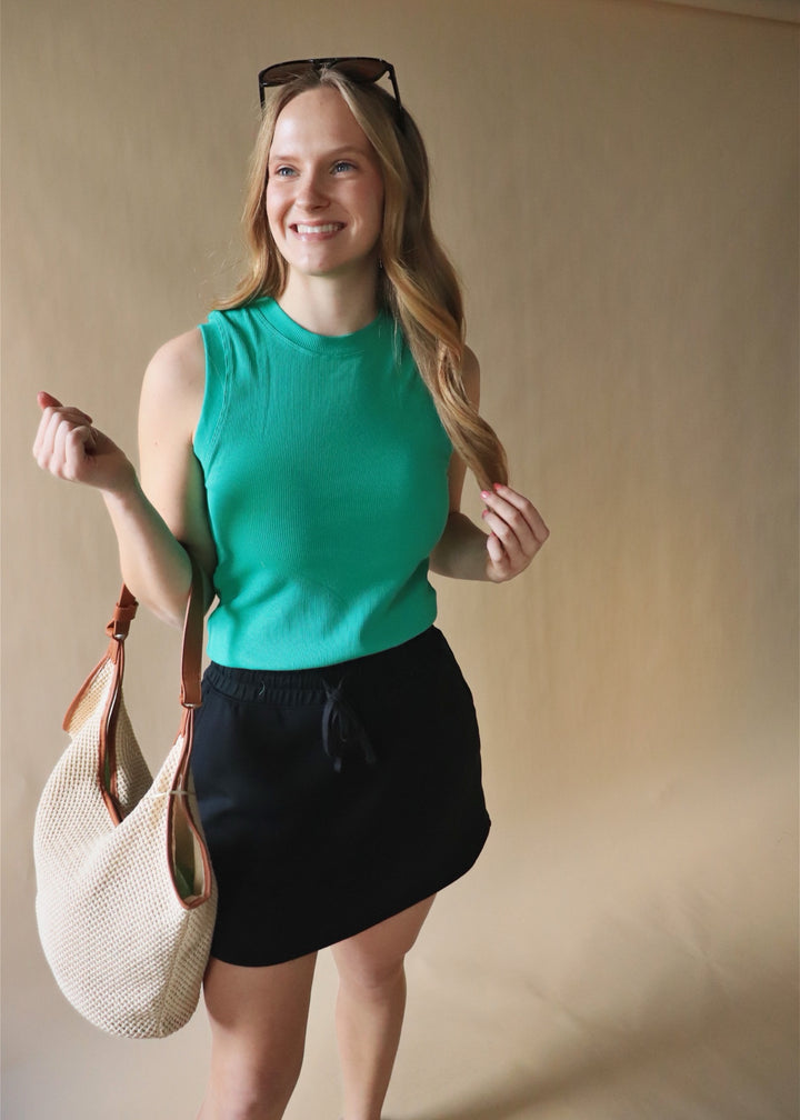 Basic Sleeveless Crew Top in Spring Green