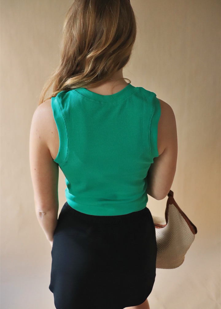Basic Sleeveless Crew Top in Spring Green