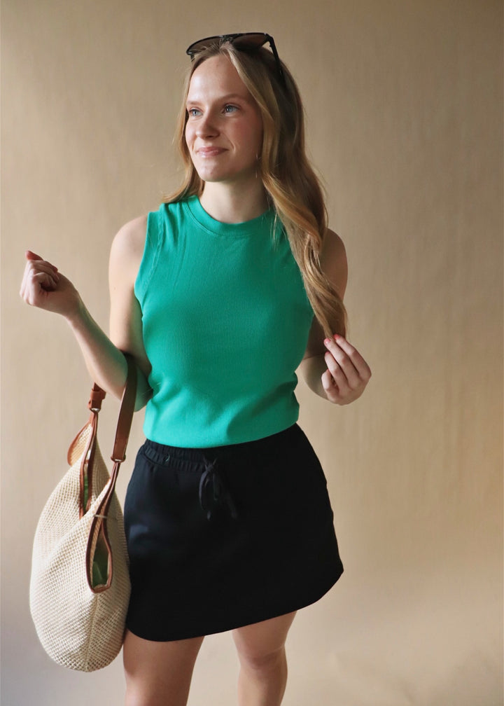 Basic Sleeveless Crew Top in Spring Green