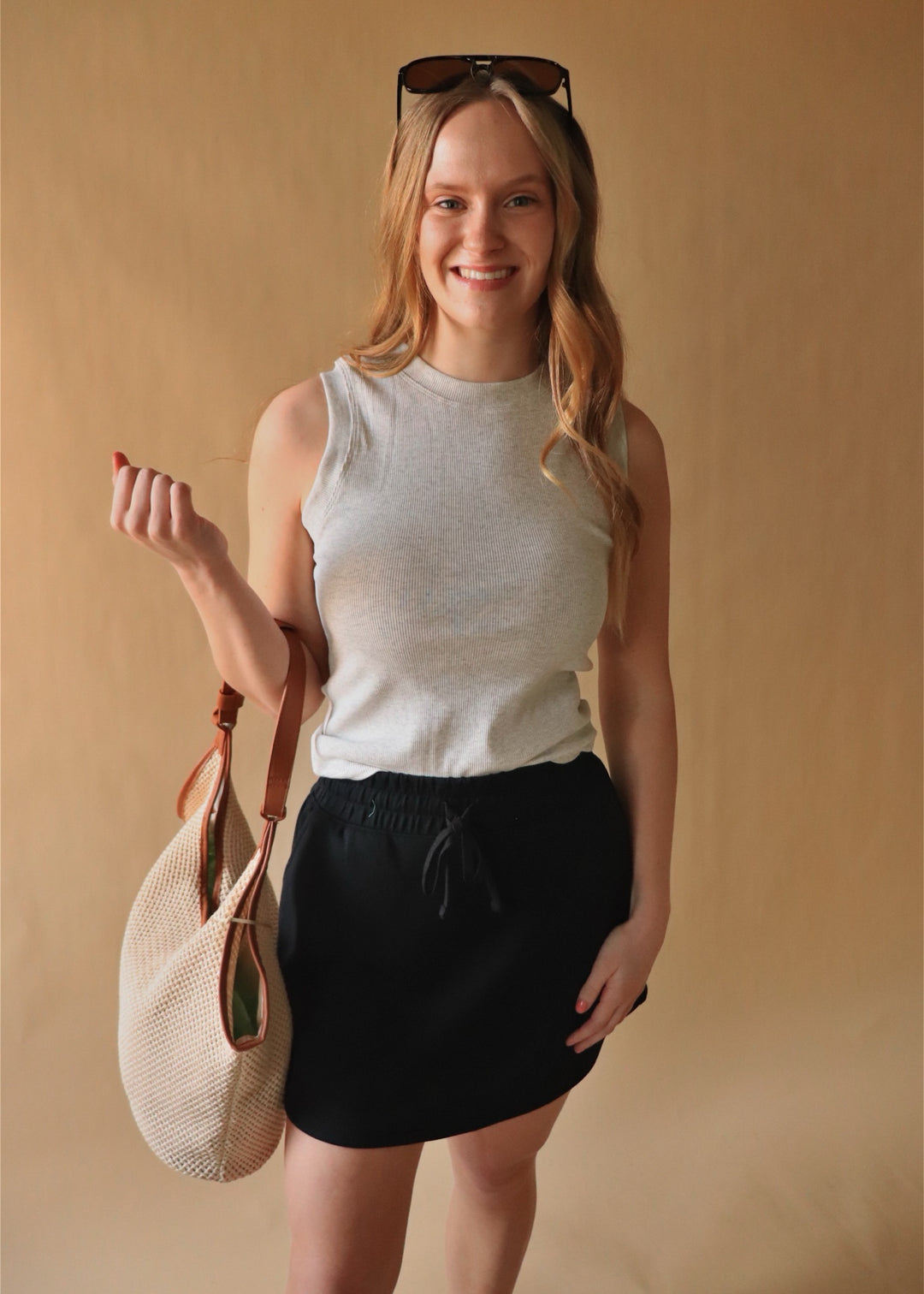 Basic Sleeveless Crew Top in Marble