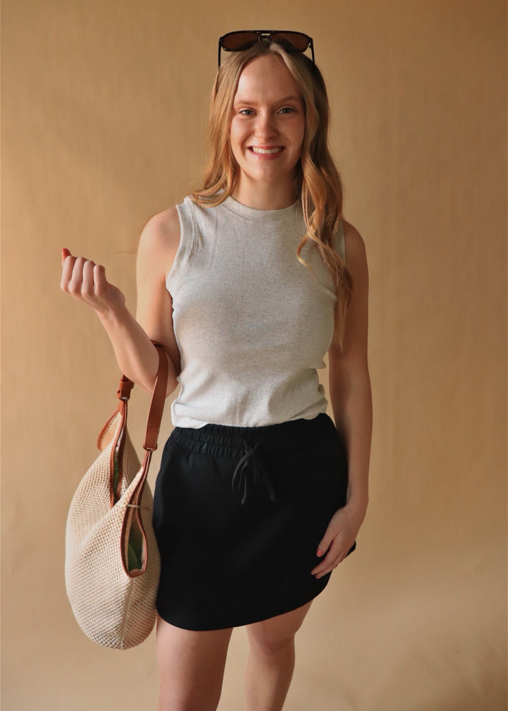 Basic Sleeveless Crew Top in Marble