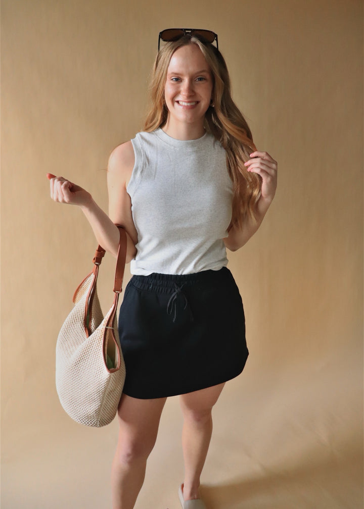 Basic Sleeveless Crew Top in Marble