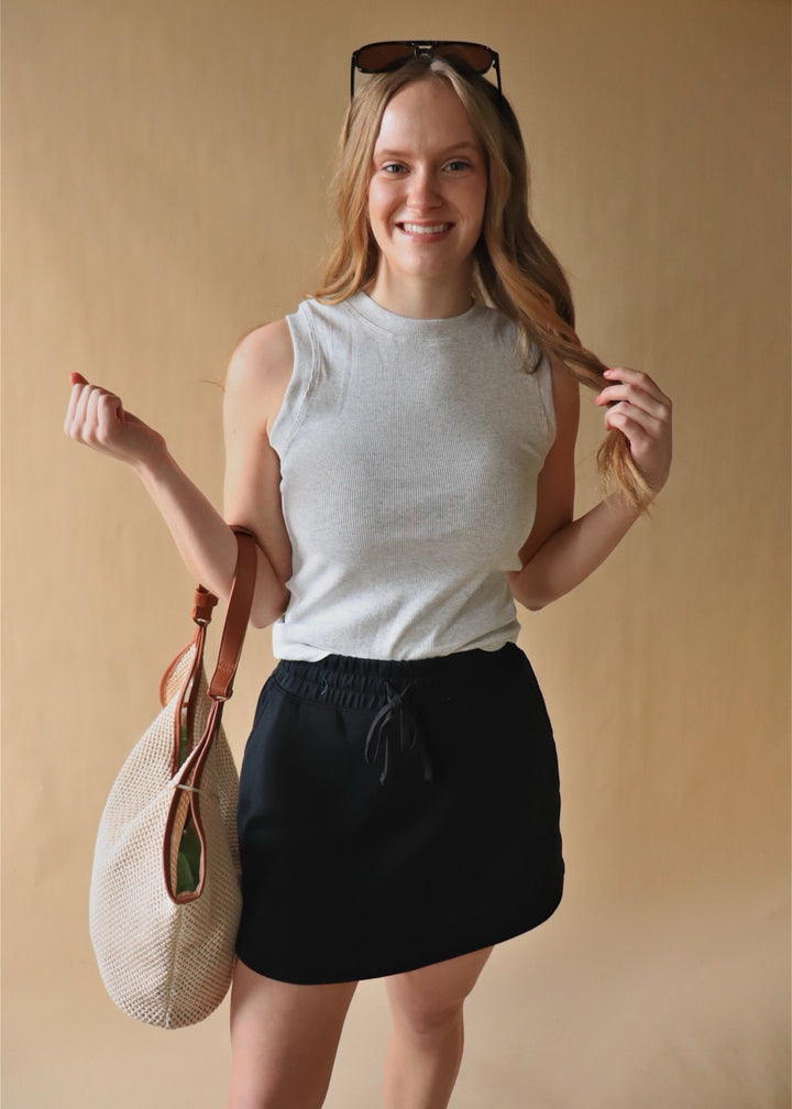 Basic Sleeveless Crew Top in Marble