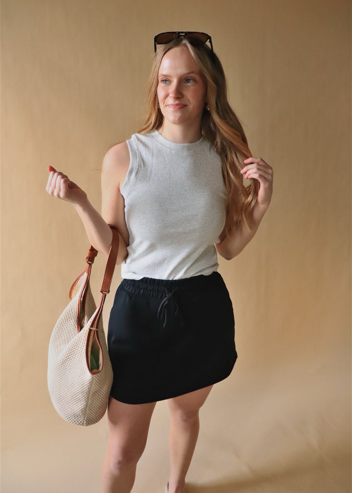 Basic Sleeveless Crew Top in Marble