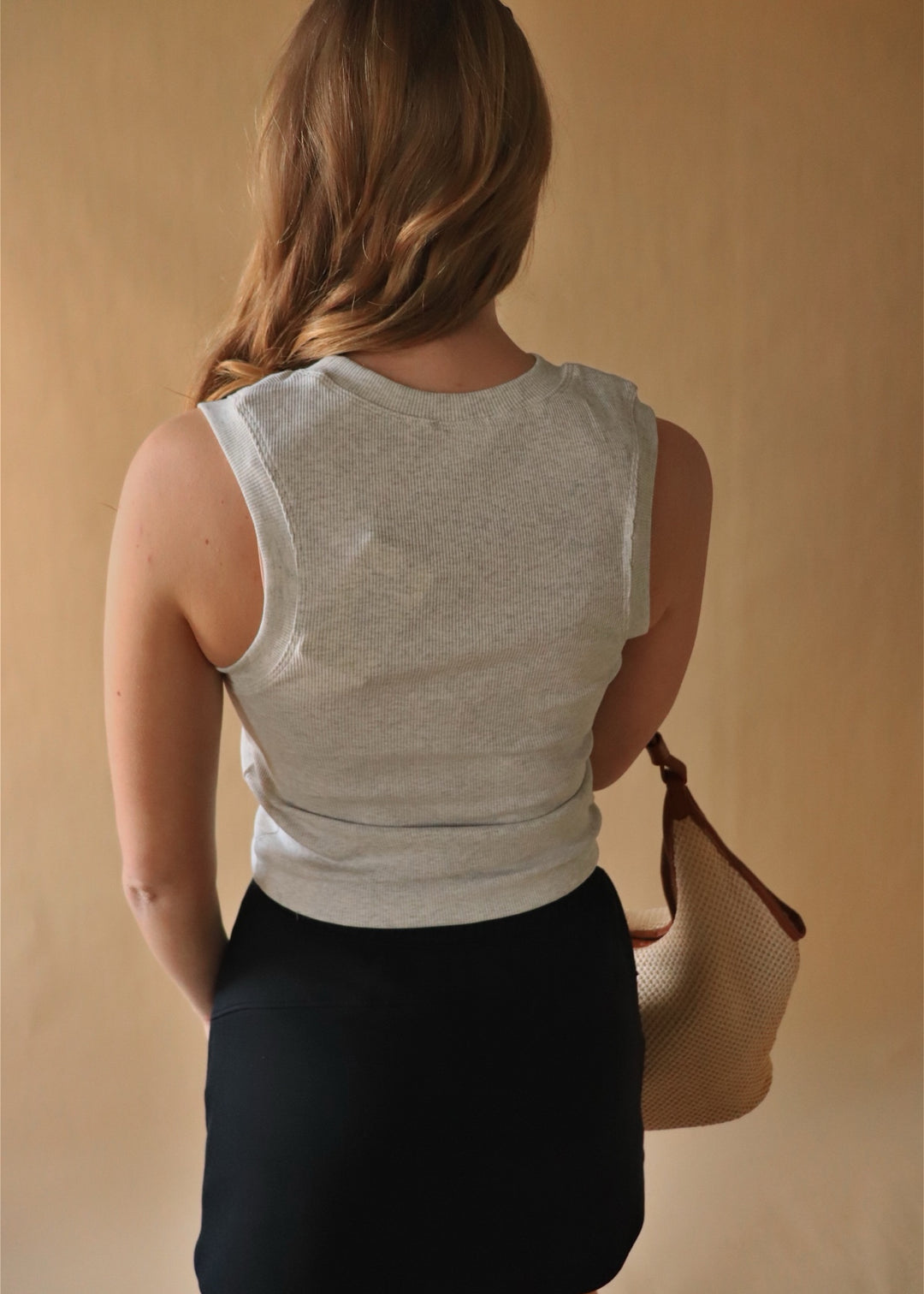 Basic Sleeveless Crew Top in Marble