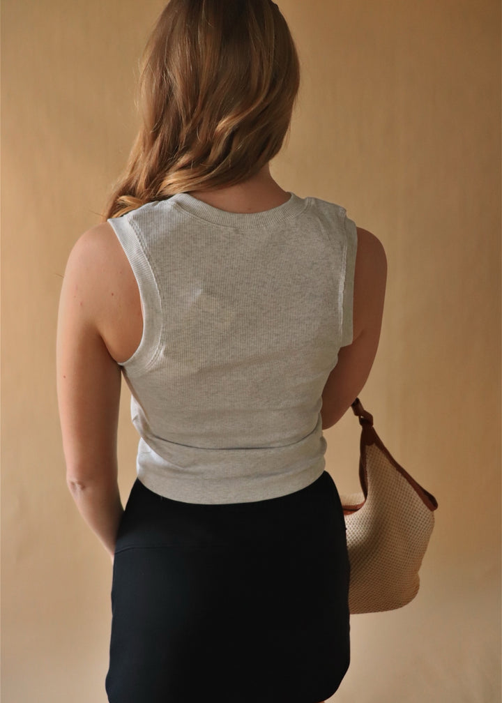 Basic Sleeveless Crew Top in Marble