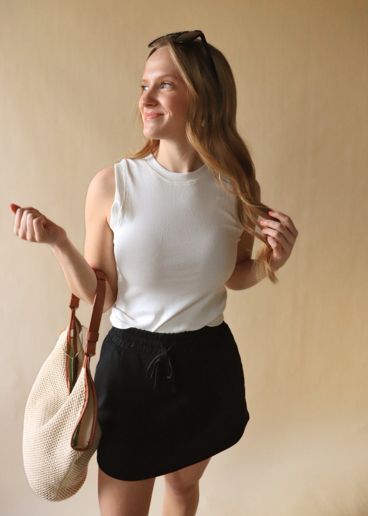 Basic Sleeveless Crew Top in Milk