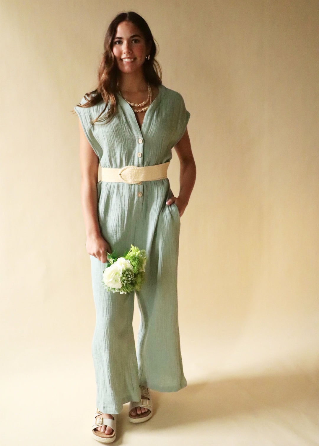 Georgie Gauze Button Down Jumpsuit
