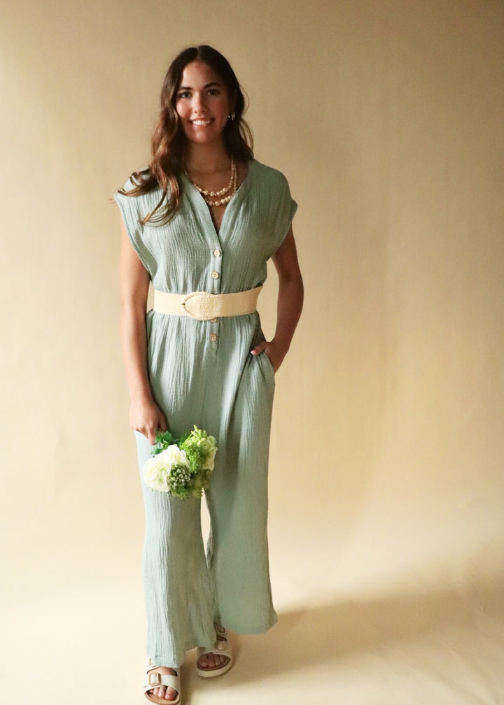 Georgie Gauze Button Down Jumpsuit