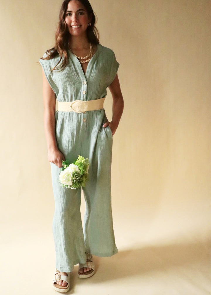 Georgie Gauze Button Down Jumpsuit
